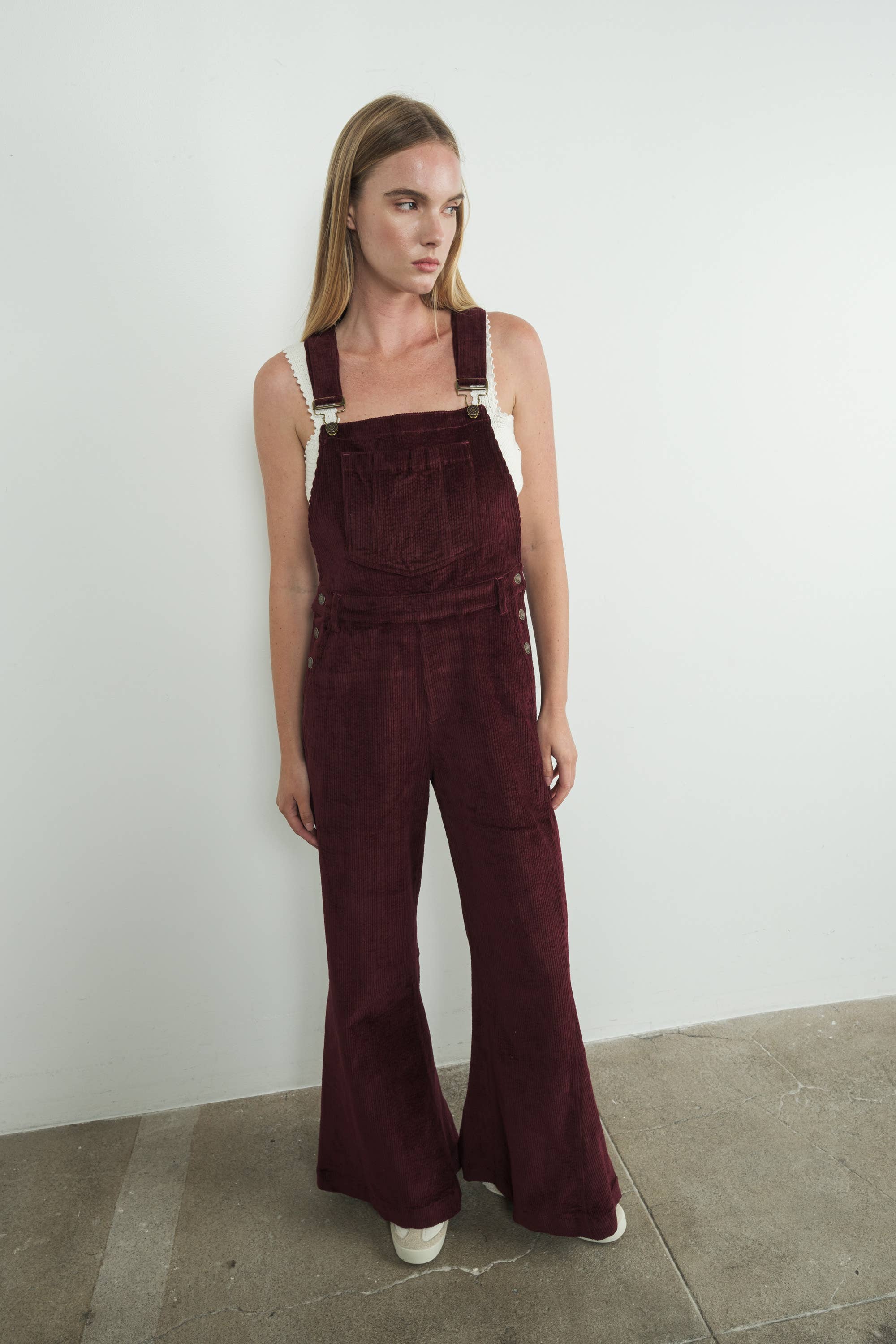 wine corduroy overalls, burgundy overalls women, women’s corduroy jumpsuit, wide leg overalls, fall overalls women, corduroy bib overalls, burgundy jumpsuit, vintage inspired overalls, women’s fall jumpsuit, casual fall outfit, layering overalls women, boutique corduroy overalls