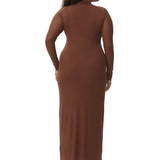 brown bodycon, long sleeve brown body con dress, longsleeve brown dress, tight brown dress, wedding guest dress, mesh stretchy dress, plus size wedding guest dress, plus size bodycon dress, stretchy comfortable date night dress, johnson city boutique, johnson city dress, johnson city shopping, sale dress