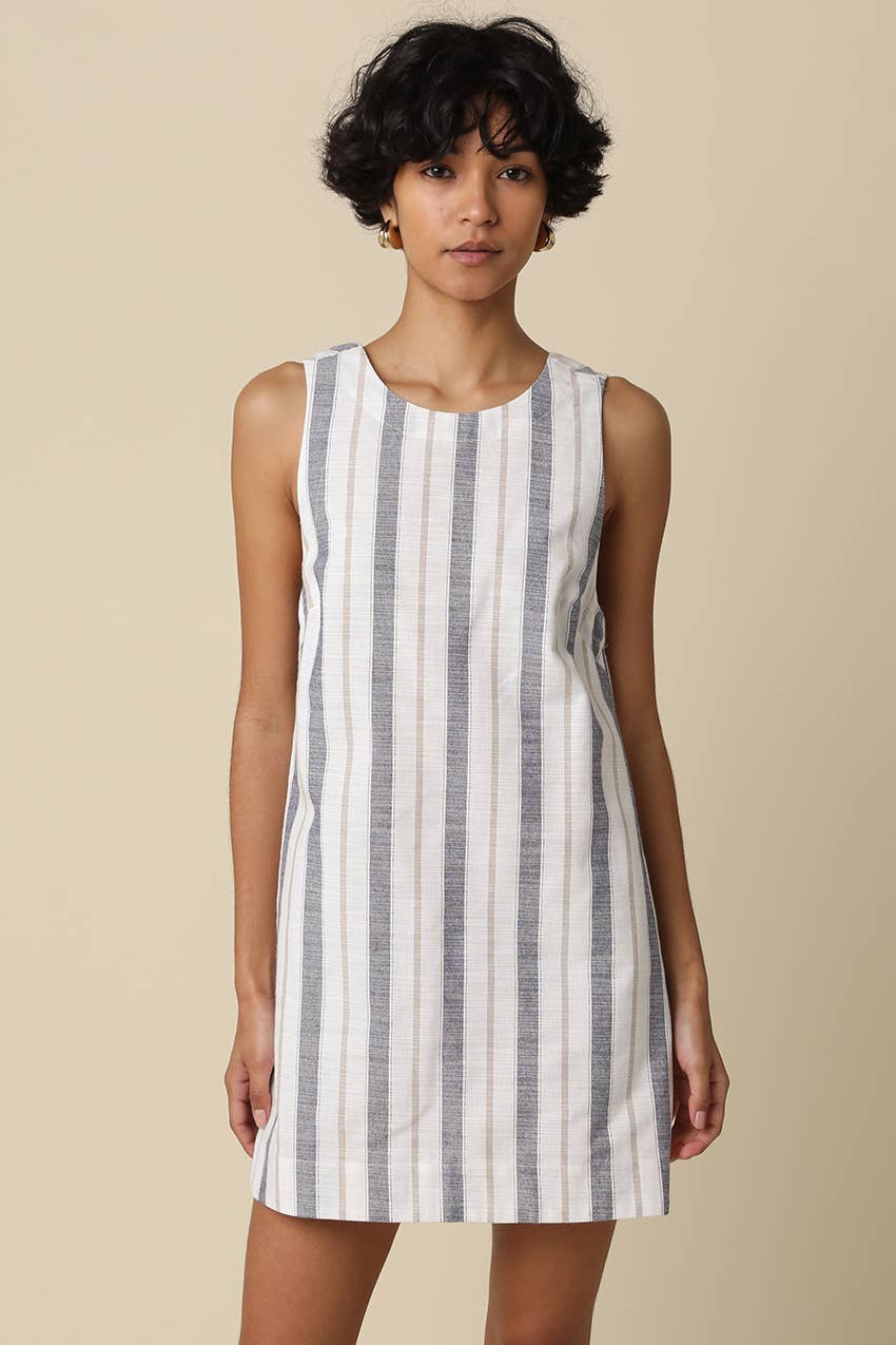 striped open back mini dress
linen blend summer mini dress
coastal striped dress women
open back vacation dress
resort wear mini dress
cotton linen striped dress
summer brunch dress boutique
european summer outfit women
blue striped sleeveless mini dress
west of may spritz collection