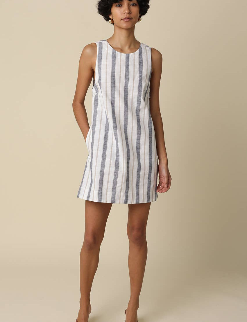 striped open back mini dress
linen blend summer mini dress
coastal striped dress women
open back vacation dress
resort wear mini dress
cotton linen striped dress
summer brunch dress boutique
european summer outfit women
blue striped sleeveless mini dress
west of may spritz collection