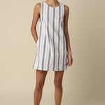 striped open back mini dress
linen blend summer mini dress
coastal striped dress women
open back vacation dress
resort wear mini dress
cotton linen striped dress
summer brunch dress boutique
european summer outfit women
blue striped sleeveless mini dress
west of may spritz collection