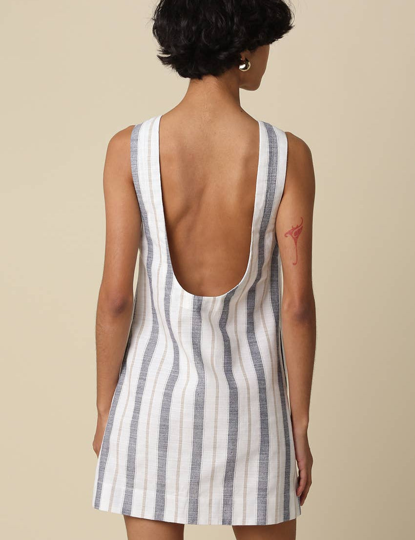 striped open back mini dress
linen blend summer mini dress
coastal striped dress women
open back vacation dress
resort wear mini dress
cotton linen striped dress
summer brunch dress boutique
european summer outfit women
blue striped sleeveless mini dress
west of may spritz collection