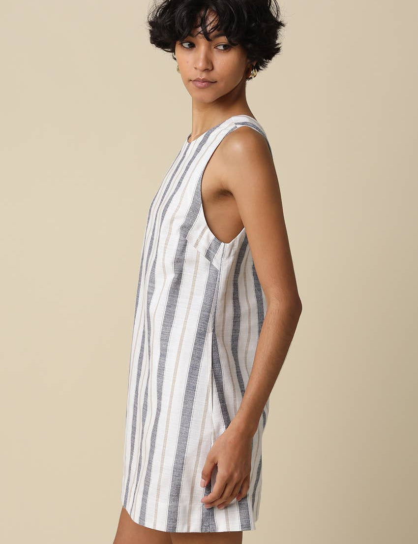 striped open back mini dress
linen blend summer mini dress
coastal striped dress women
open back vacation dress
resort wear mini dress
cotton linen striped dress
summer brunch dress boutique
european summer outfit women
blue striped sleeveless mini dress
west of may spritz collection