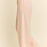 pink stripe wide leg pants
elastic waistband striped pants
vertical stripe summer pants
lightweight pull on pants
striped lounge pants women
wide leg pants with pockets
blush stripe pants women
relaxed fit summer trousers
comfortable boutique wide leg pants
plus size friendly wide leg pants