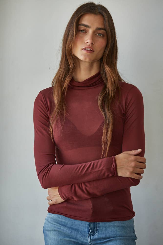 sheer burgundy layering turtleneck