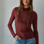sheer layering turtleneck burgundy