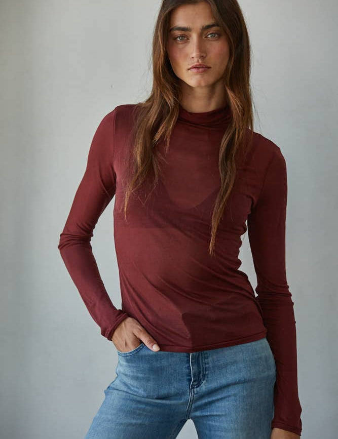 sheer layering turtleneck burgundy