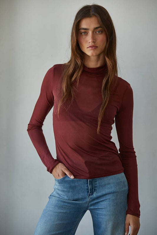 sheer layering turtleneck burgundy