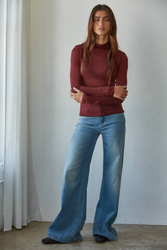 sheer layering turtleneck burgundy