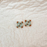 patchwork quilt stud earrings, quilt square earrings, handmade polymer clay earrings, artisan clay stud earrings, lightweight quilt earrings, handcrafted earrings Michigan, colorful patchwork jewelry, nickel free stud earrings, folk art earrings, handmade quilt inspired jewelry