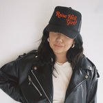 black trucker hat, black and red trucker hat, edgy trucker hat, summer trucker hat