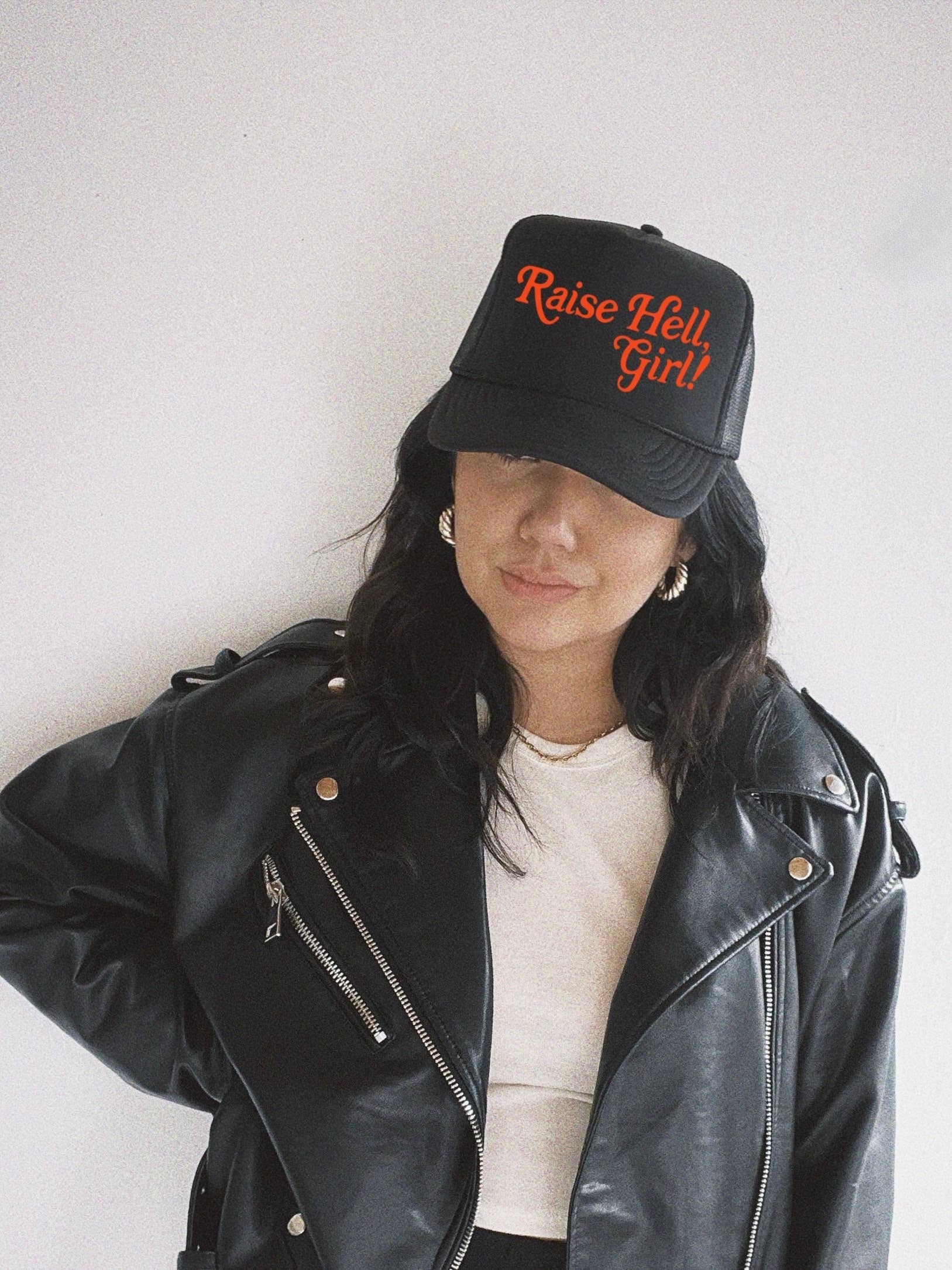 black trucker hat, black and red trucker hat, edgy trucker hat, summer trucker hat