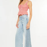 wide leg jeans women, colorblock denim jeans, light wash wide leg jeans, two tone jeans women