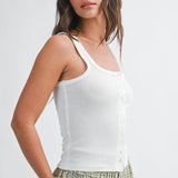 white ribbed tank top
button front tank top
feminine summer tank
white fitted knit tank
scalloped trim tank top
casual summer basics
americana summer style
cute white tank top women
ribbed sleeveless top
soft stretch knit tank
boutique summer basics
scoop neck tank top
everyday summer outfit
southern summer fashion
layering tank for summer
casual feminine clothing
classic white summer top
fitted ribbed tank women
easy summer styling piece
countryside summer aesthetic