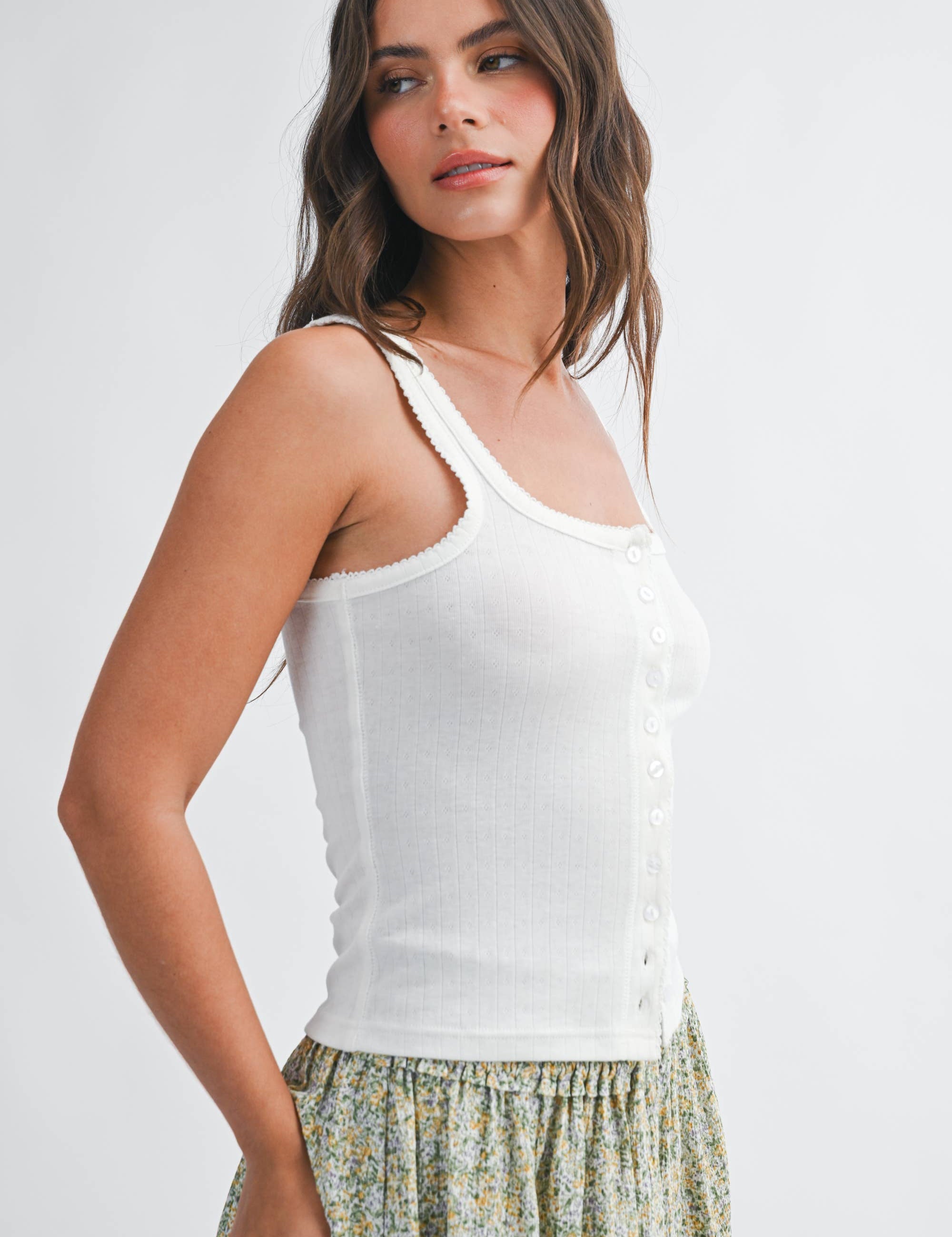 white ribbed tank top
button front tank top
feminine summer tank
white fitted knit tank
scalloped trim tank top
casual summer basics
americana summer style
cute white tank top women
ribbed sleeveless top
soft stretch knit tank
boutique summer basics
scoop neck tank top
everyday summer outfit
southern summer fashion
layering tank for summer
casual feminine clothing
classic white summer top
fitted ribbed tank women
easy summer styling piece
countryside summer aesthetic