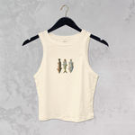 fish graphic tank top, ribbed baby tank, cropped graphic tank, lake life tank top, women's fishing tank, high neck ribbed tank, casual summer tank, fish print tank top, cream graphic tank, outdoor inspired tank