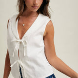 white linen tie front top women
sailor collar sleeveless blouse
linen blend summer top women
coastal white blouse women
feminine tie front summer top
lightweight linen tank women
outer banks inspired blouse
elevated casual summer top
white vacation top women
summer spritz collection top