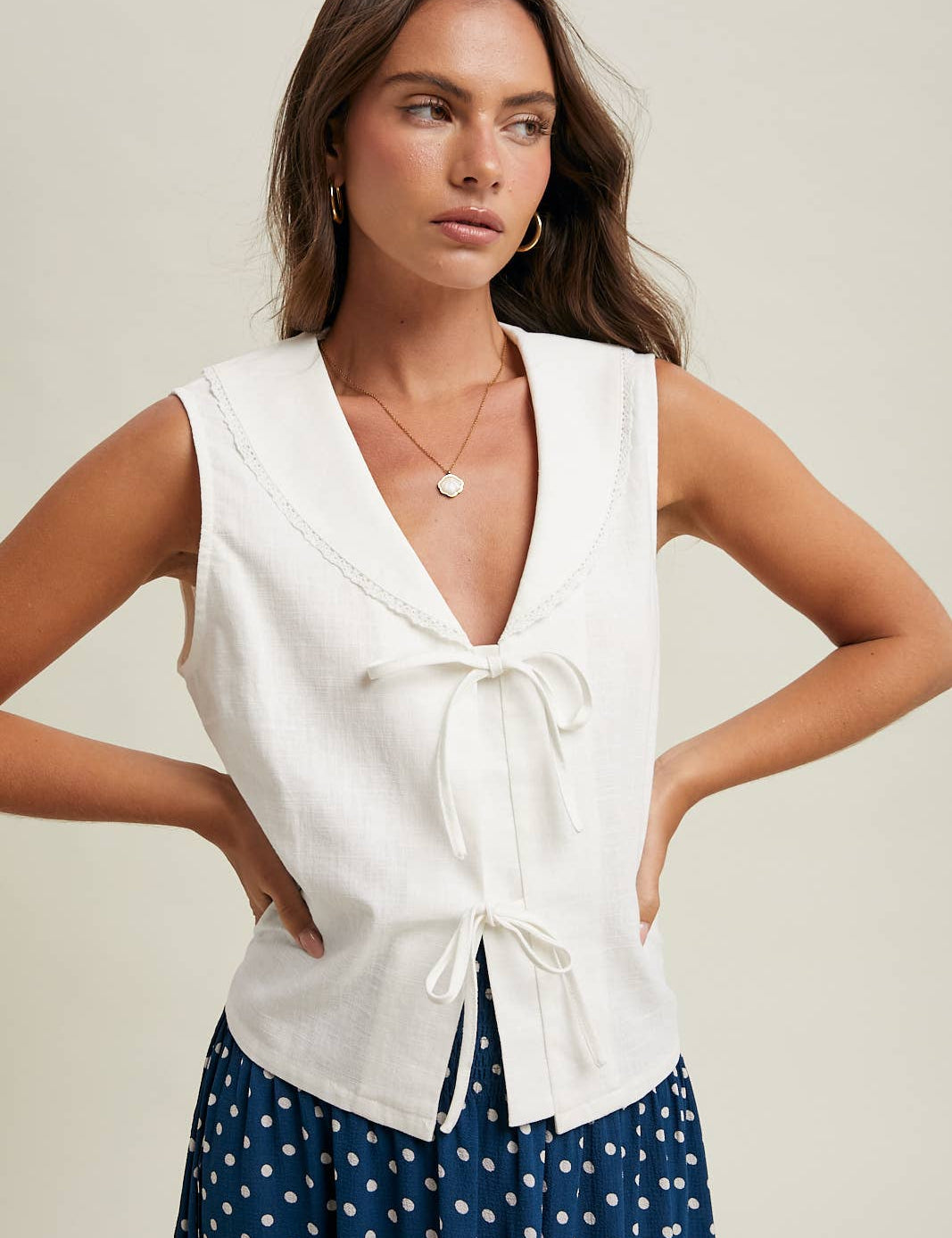 white linen tie front top women
sailor collar sleeveless blouse
linen blend summer top women
coastal white blouse women
feminine tie front summer top
lightweight linen tank women
outer banks inspired blouse
elevated casual summer top
white vacation top women
summer spritz collection top