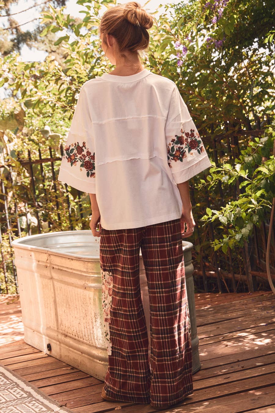 floral embroidered tee, women’s embroidered t-shirt, oversized floral tee, ivory embroidered top, cotton embroidered shirt, fall floral top, oversized cotton tee women, burgundy floral embroidery, plus size embroidered top, women’s tops s to 3xl, boho embroidered tee, boutique plus size top