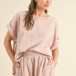 blush pink elastic waist shorts
matching set shorts
summer pull on shorts
shorts with pockets
relaxed fit shorts women
comfortable everyday shorts
mom friendly shorts
boutique summer shorts
west of may shorts