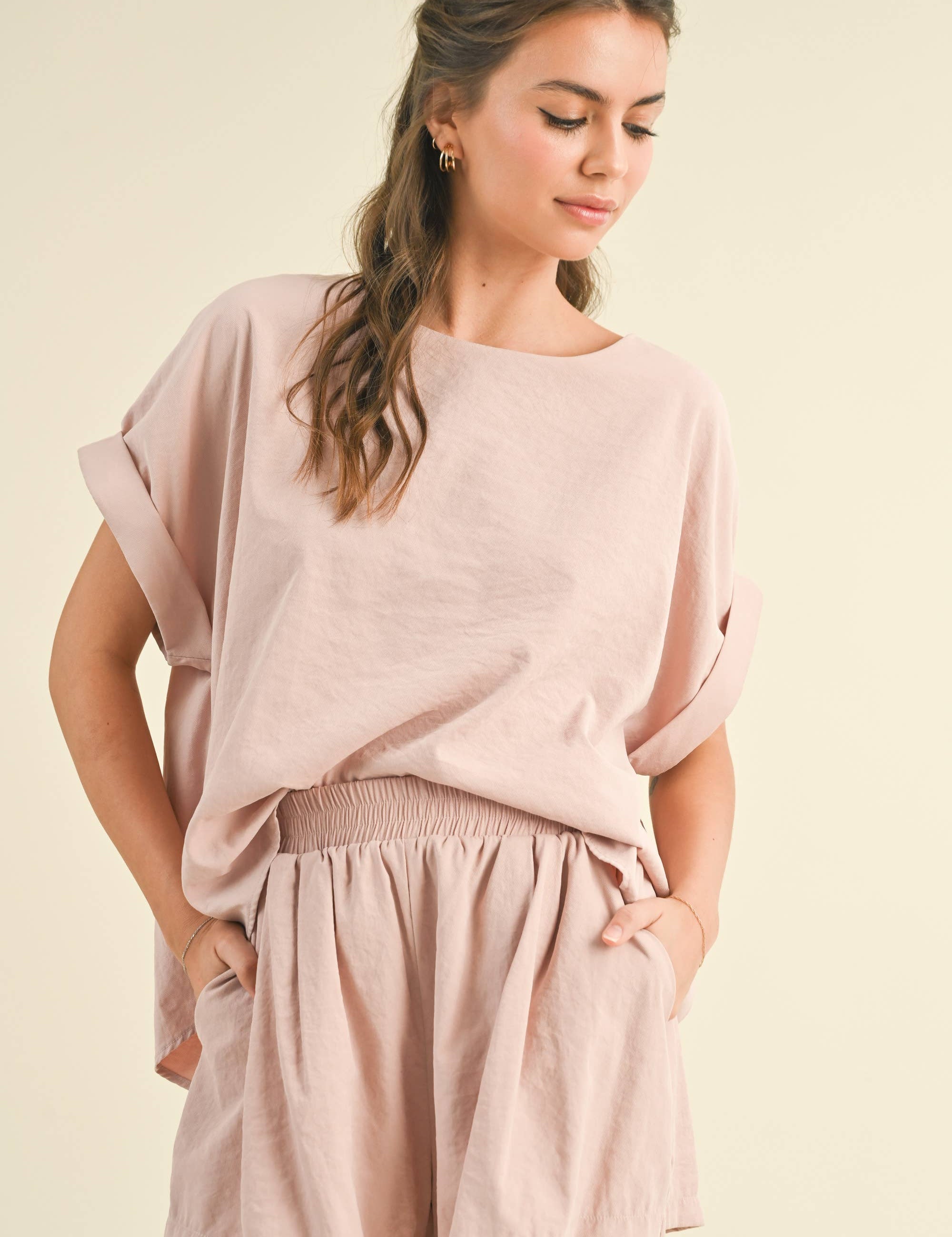 blush pink elastic waist shorts
matching set shorts
summer pull on shorts
shorts with pockets
relaxed fit shorts women
comfortable everyday shorts
mom friendly shorts
boutique summer shorts
west of may shorts