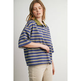 striped rugby polo, women's rugby shirt, striped polo shirt, oversized polo shirt, blue striped polo, vintage rugby top, collegiate style polo, casual cotton polo, women's boutique top, west of may boutique