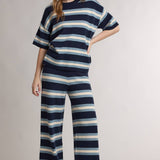 striped sweater tee, striped knit top, navy striped sweater, short sleeve sweater, lightweight knit top, women's striped sweater, casual knit top, matching knit set top, fall knit top, women's boutique clothing, west of may boutique, travel outfit, airport outfit