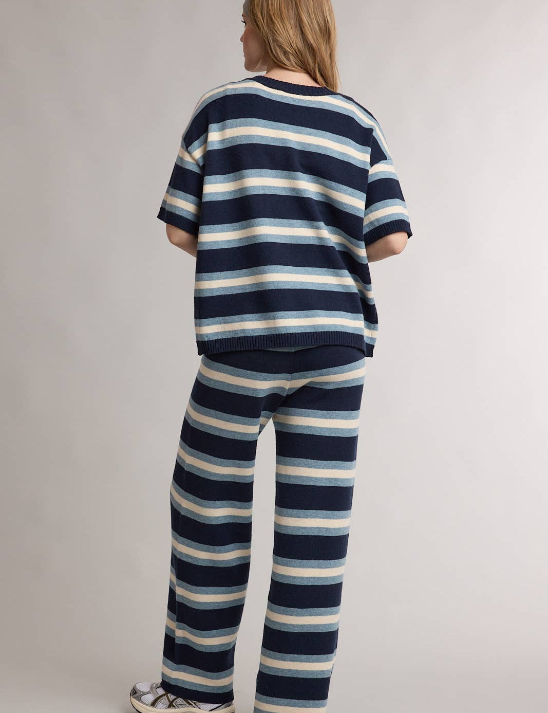 striped sweater tee, striped knit top, navy striped sweater, short sleeve sweater, lightweight knit top, women's striped sweater, casual knit top, matching knit set top, fall knit top, women's boutique clothing, west of may boutique