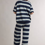 striped sweater tee, striped knit top, navy striped sweater, short sleeve sweater, lightweight knit top, women's striped sweater, casual knit top, matching knit set top, fall knit top, women's boutique clothing, west of may boutique