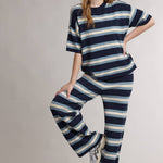 striped sweater tee, striped knit top, navy striped sweater, short sleeve sweater, lightweight knit top, women's striped sweater, casual knit top, matching knit set top, fall knit top, women's boutique clothing, west of may boutique