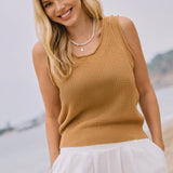 sleeveless sweater tank, tan knit tank top, lightweight sweater vest, textured knit tank, women's sweater tank, sleeveless knit top, neutral layering top, casual knit shell, ribbed sweater tank, plus size sweater tank