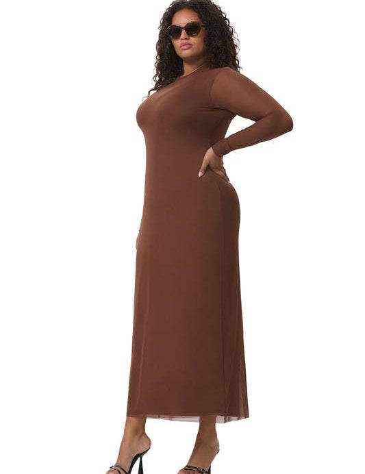 brown bodycon, long sleeve brown body con dress, longsleeve brown dress, tight brown dress, wedding guest dress, mesh stretchy dress, plus size wedding guest dress, plus size bodycon dress, stretchy comfortable date night dress, johnson city boutique, johnson city dress, johnson city shopping, sale dress