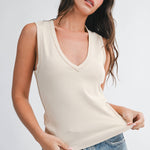 cream ribbed tank top, women’s v-neck tank, cotton ribbed tank, cream layering tank, wide strap tank top, fitted tank top, women’s basic tank, neutral layering top, fall layering tank, cotton stretch tank, women’s boutique basics