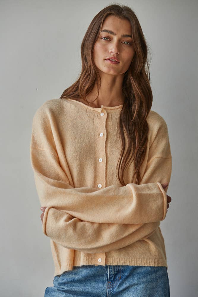 apricot cardigan women, peach cardigan women, lightweight spring cardigan women, button front cardigan women