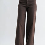 brown wide leg jeans, dark brown jeans, chocolate brown jeans, high rise wide leg jeans, women’s brown denim, full length jeans, fall denim, wide leg denim, high waisted brown jeans, 32 inch inseam jeans, dark brown pants