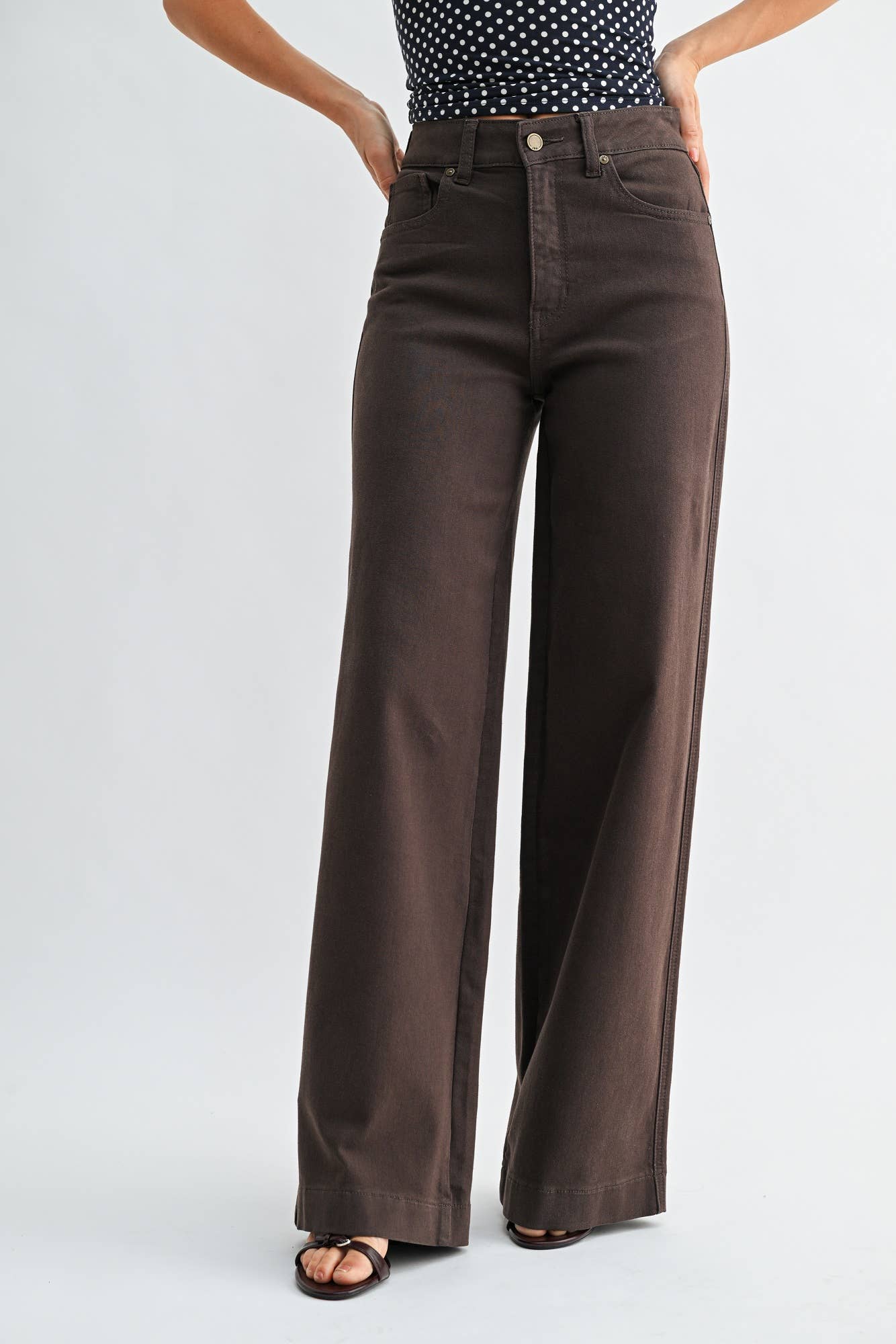 brown wide leg jeans, dark brown jeans, chocolate brown jeans, high rise wide leg jeans, women’s brown denim, full length jeans, fall denim, wide leg denim, high waisted brown jeans, 32 inch inseam jeans, dark brown pants