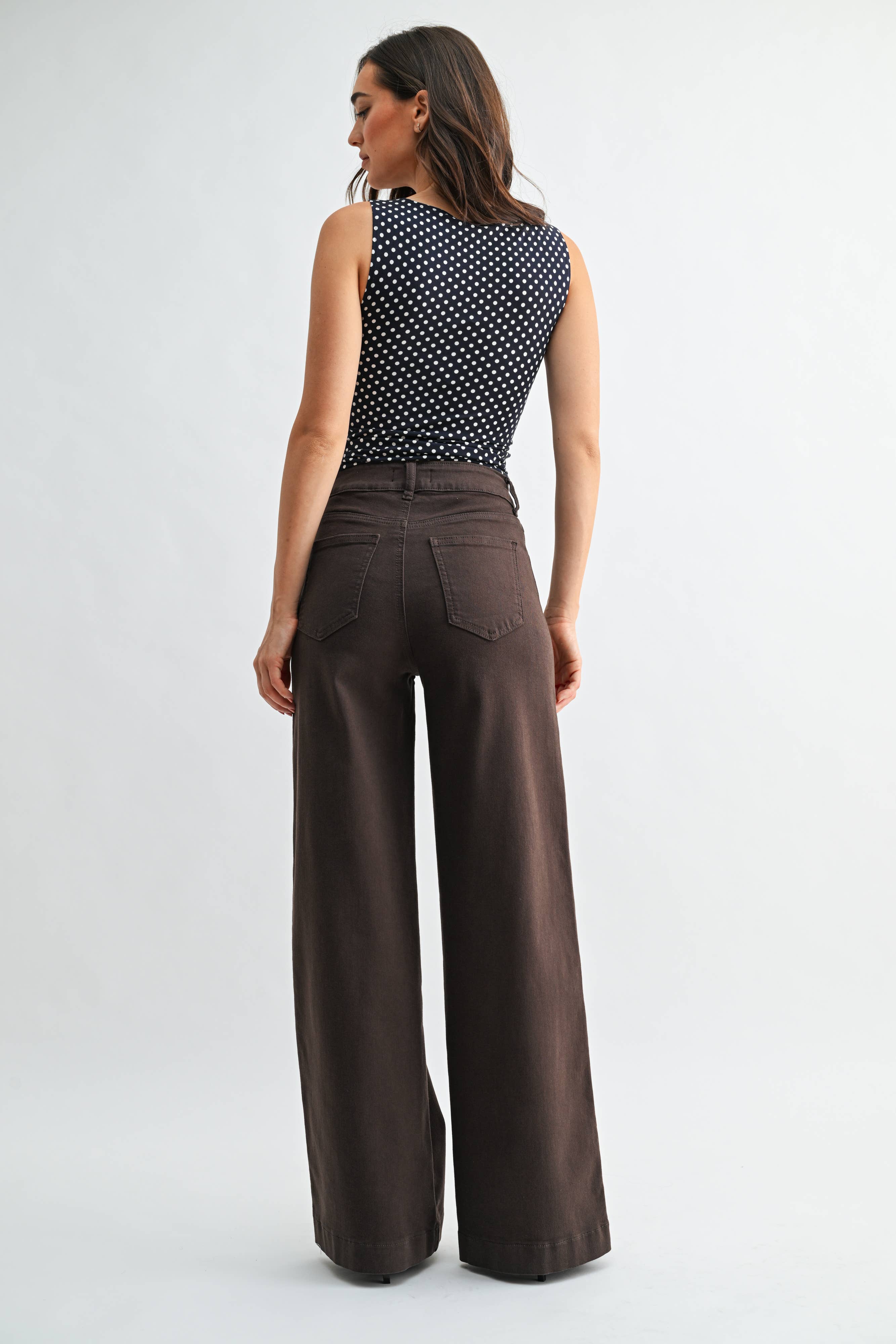 brown wide leg jeans, dark brown jeans, chocolate brown jeans, high rise wide leg jeans, women’s brown denim, full length jeans, fall denim, wide leg denim, high waisted brown jeans, 32 inch inseam jeans, dark brown pants