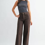 brown wide leg jeans, dark brown jeans, chocolate brown jeans, high rise wide leg jeans, women’s brown denim, full length jeans, fall denim, wide leg denim, high waisted brown jeans, 32 inch inseam jeans, dark brown pants