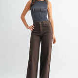 brown wide leg jeans, dark brown jeans, chocolate brown jeans, high rise wide leg jeans, women’s brown denim, full length jeans, fall denim, wide leg denim, high waisted brown jeans, 32 inch inseam jeans, dark brown pants