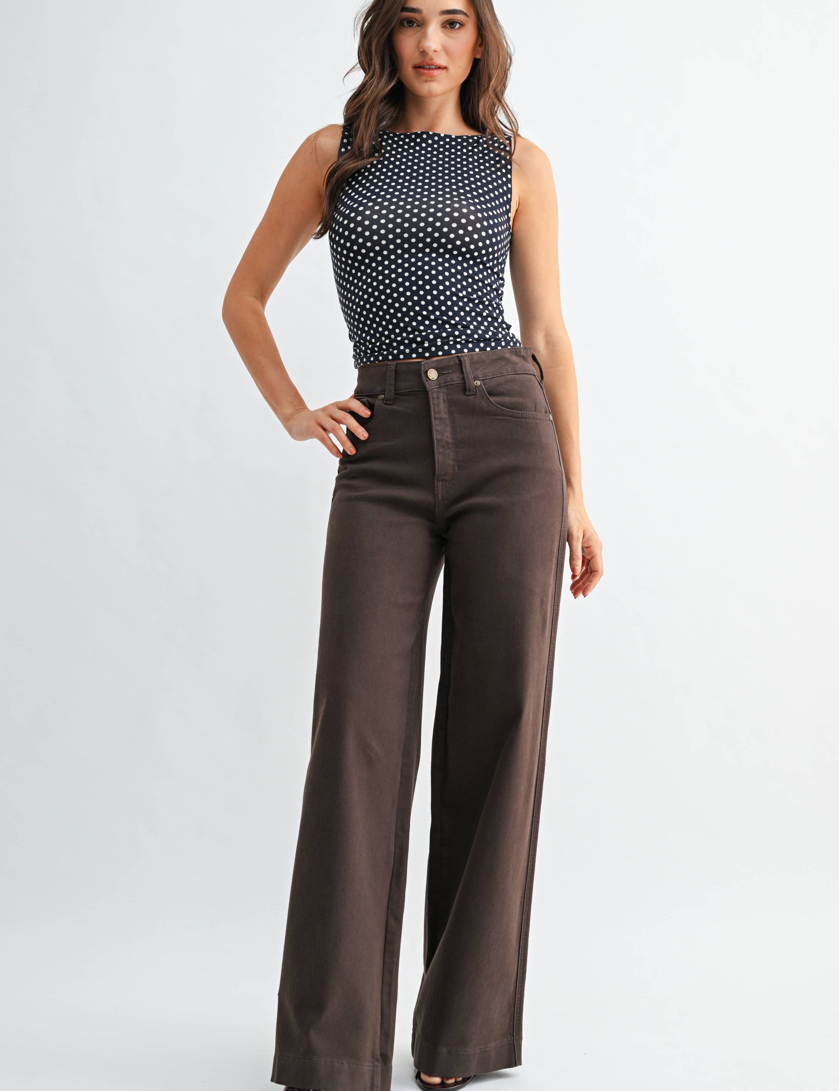 brown wide leg jeans, dark brown jeans, chocolate brown jeans, high rise wide leg jeans, women’s brown denim, full length jeans, fall denim, wide leg denim, high waisted brown jeans, 32 inch inseam jeans, dark brown pants