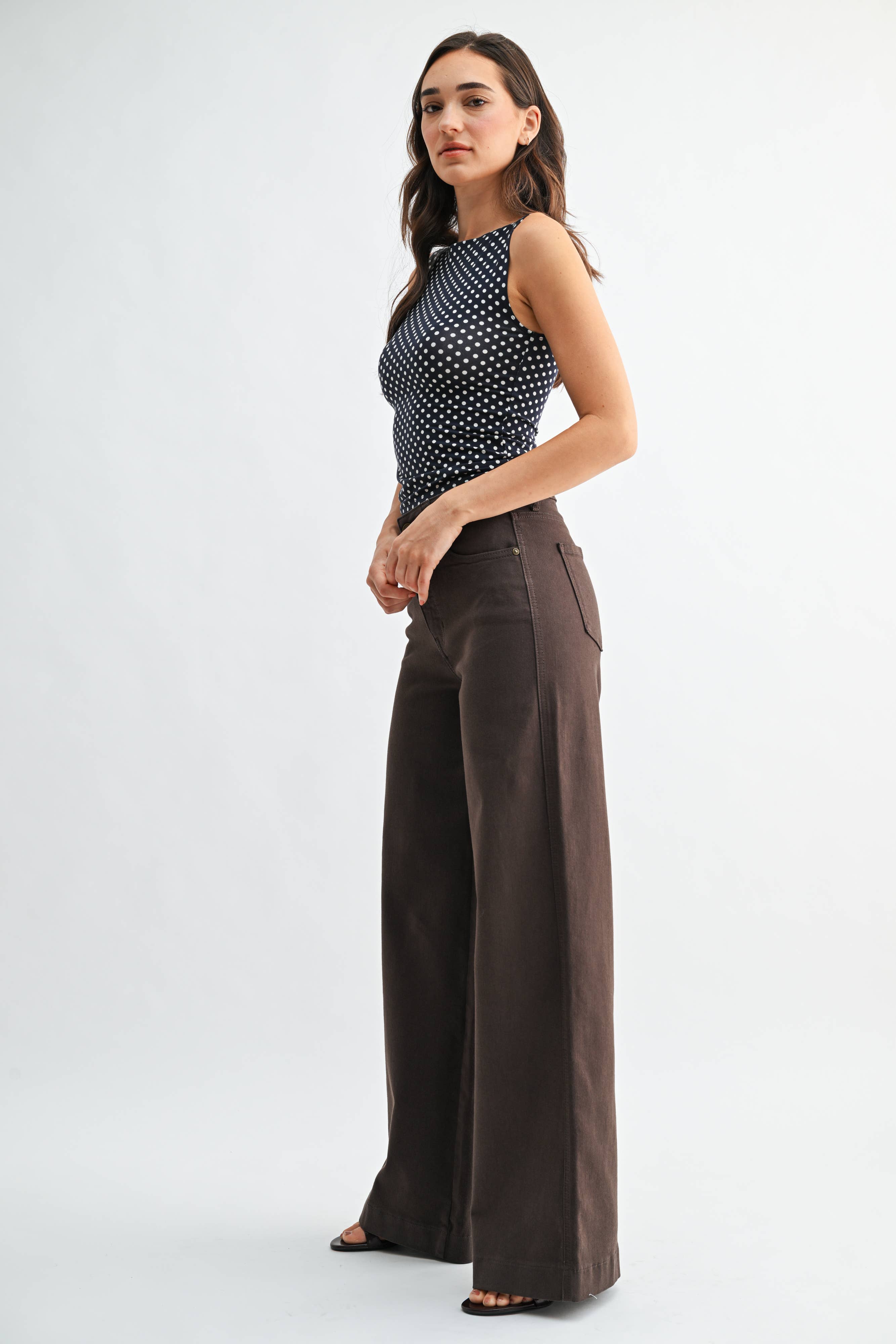 brown wide leg jeans, dark brown jeans, chocolate brown jeans, high rise wide leg jeans, women’s brown denim, full length jeans, fall denim, wide leg denim, high waisted brown jeans, 32 inch inseam jeans, dark brown pants