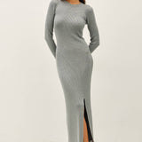 long sleeve gray sweater dress with slit
