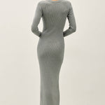 back of gray long sweater dress