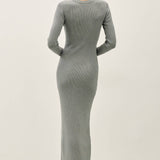 back of gray long sweater dress