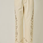eyelet jeans, straight leg mom jeans, cream denim jeans women, embroidered spring jeans