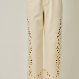 eyelet jeans, straight leg mom jeans, cream denim jeans women, embroidered spring jeans