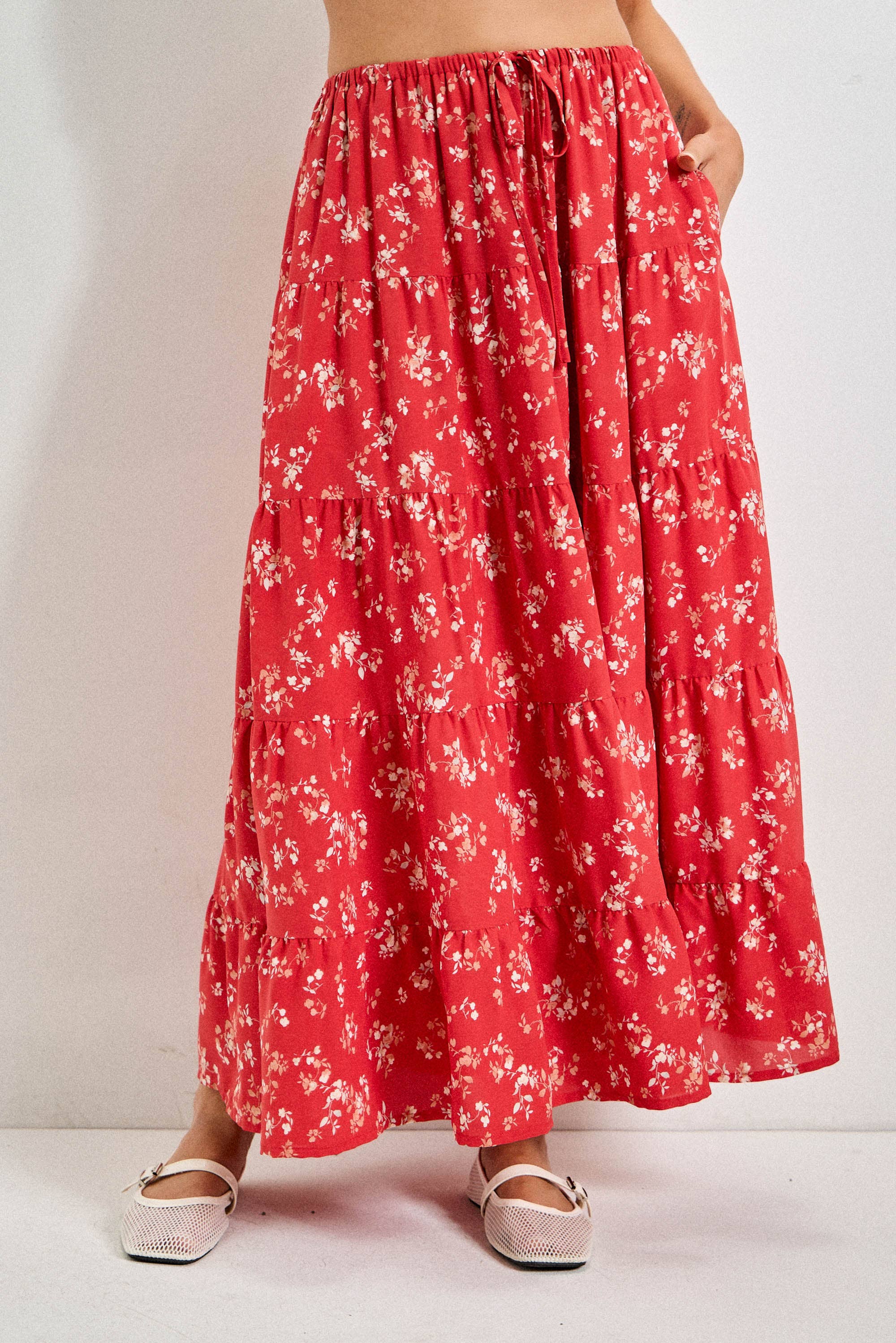 red floral tiered maxi skirt with pockets
lightweight floral maxi skirt with elastic waist
plus size summer skirt 
americana aesthetic
flowy red summer skirt with adjustable drawstring waist
tiered floral maxi skirt with lining
red floral boho skirt with pockets
feminine floral print maxi skirt for summer
relaxed fit tiered maxi skirt in red floral print
lightweight floral skirt with elastic waistband