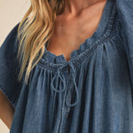 denim romper
flutter sleeve romper
lightweight denim romper
button front romper
drawstring waist romper
loose fit romper
mom friendly romper
casual summer romper
boutique denim romper
west of may romper
nursing friendly romper
flowy romper
size 14 romper