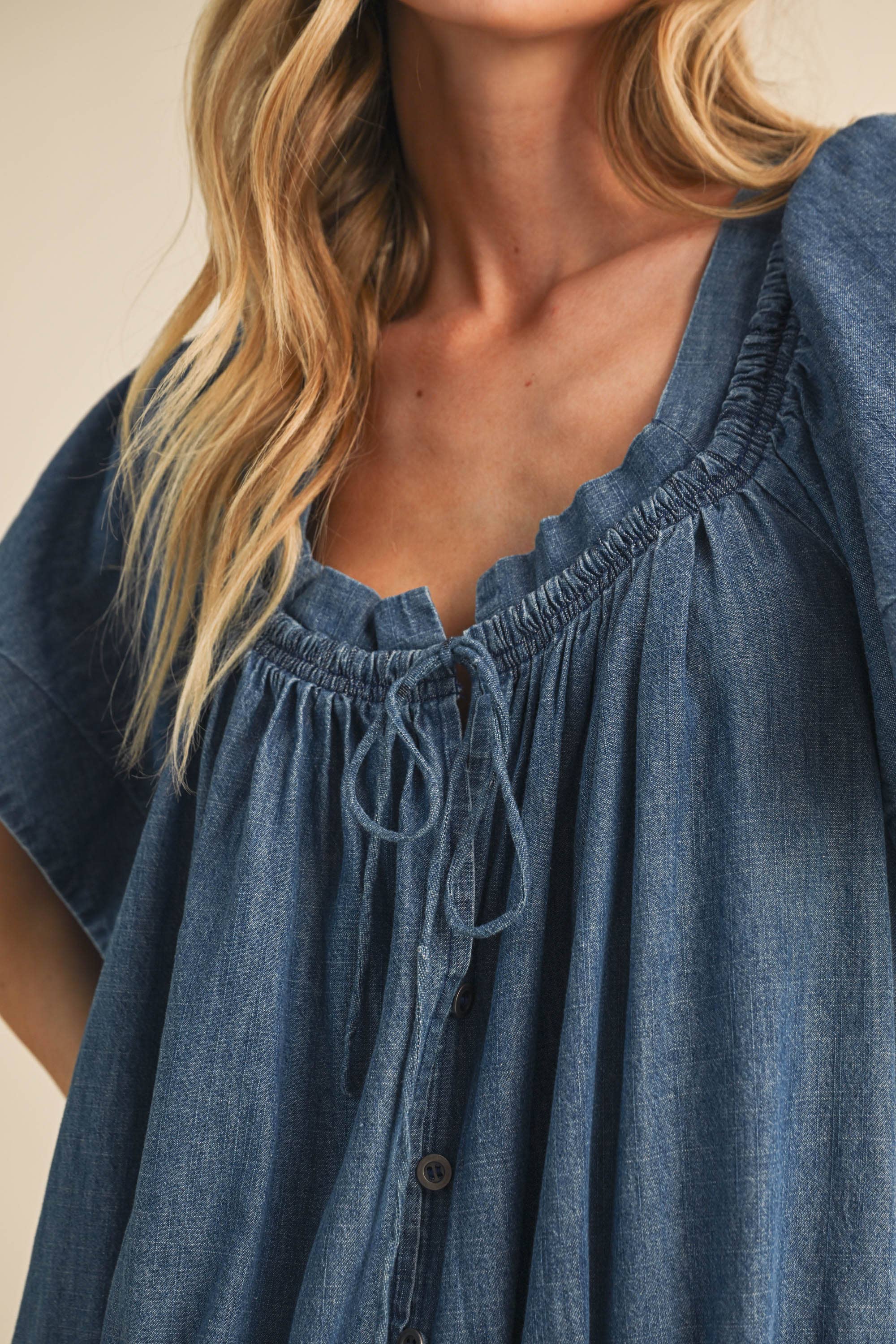 denim romper
flutter sleeve romper
lightweight denim romper
button front romper
drawstring waist romper
loose fit romper
mom friendly romper
casual summer romper
boutique denim romper
west of may romper
nursing friendly romper
flowy romper
size 14 romper