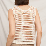 crochet butterfly top, embroidered crochet tank, sleeveless crochet blouse, cream crochet top, boho crochet tank, textured summer top, butterfly embroidered top, open knit sleeveless top, neutral boho blouse, women's crochet sweater tank